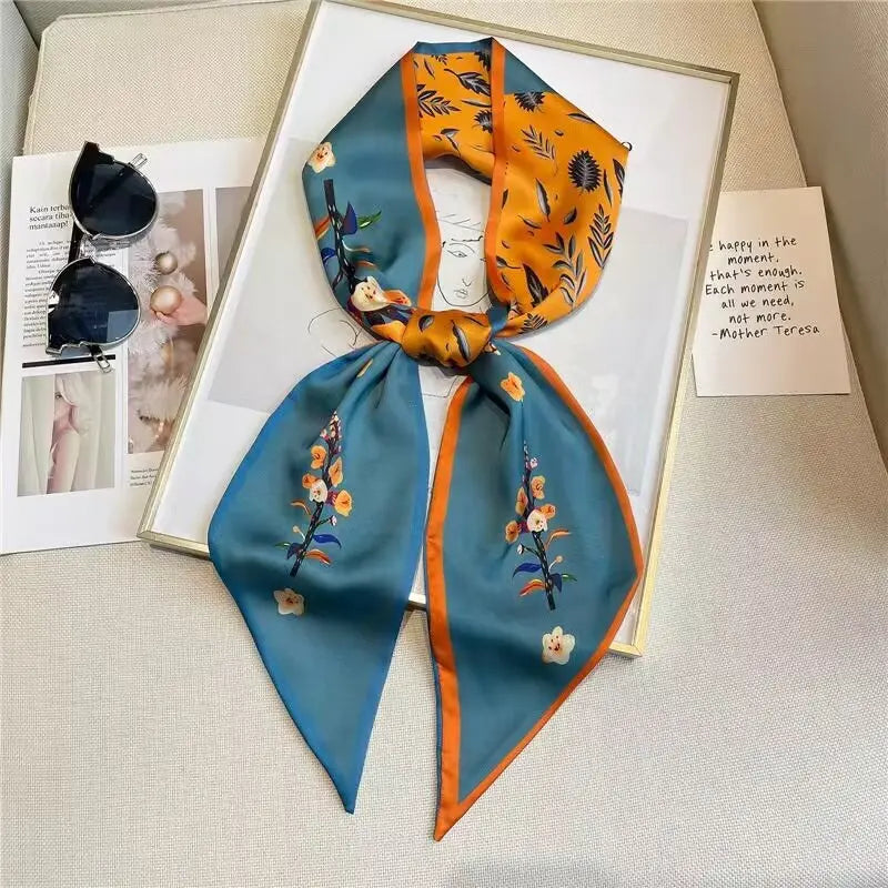 Luxury Long Silk Scarf Animal Horse Print Thin Narrow Scarf Shawl