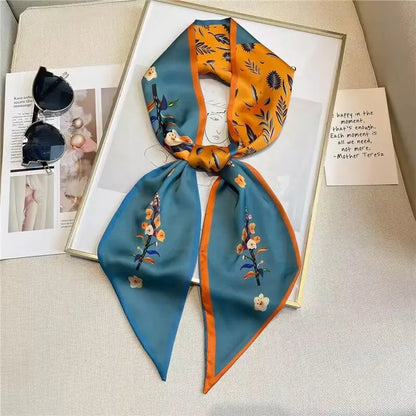 Luxury Long Silk Scarf Animal Horse Print Thin Narrow Scarf Shawl