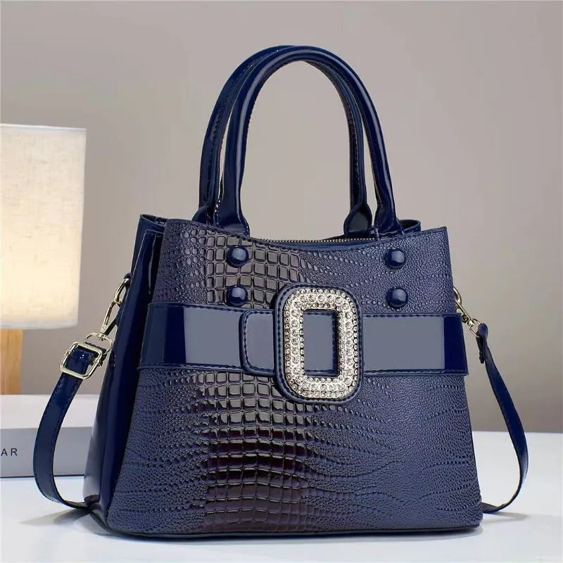 3-Layer Bright Leather Shoulder Large Capacity Tote Bag