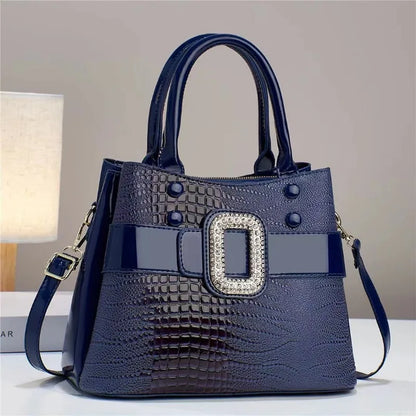 3-Layer Bright Leather Shoulder Large Capacity Tote Bag