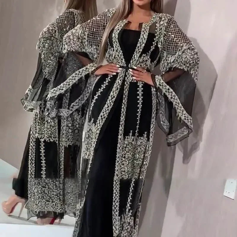 Sexy Gold-stamped Shoulder Cover Dress Set