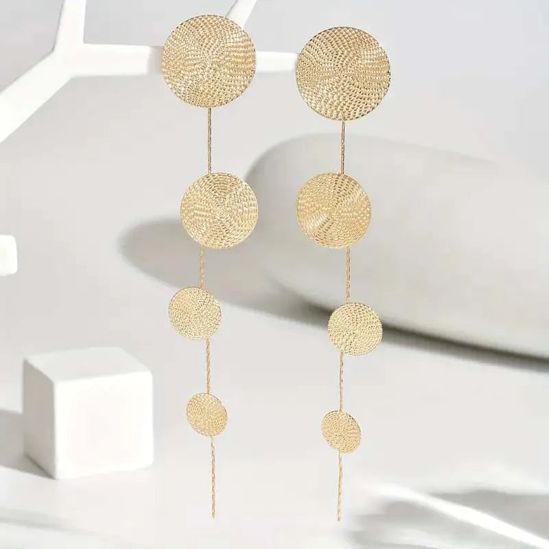 Vintage Metal Round Long Tassel Drop Earrings