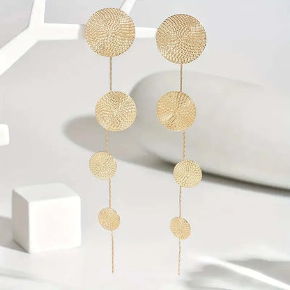 Vintage Metal Round Long Tassel Drop Earrings