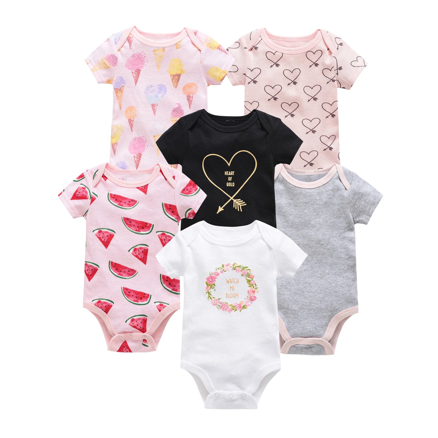 3/6 pcs Baby Girls Cotton Short Sleeve Toddler