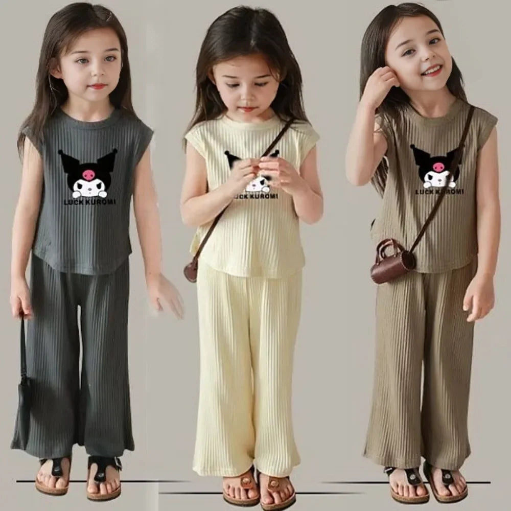 Baby Ice Silk Sleeveless Cute Cartoon Set