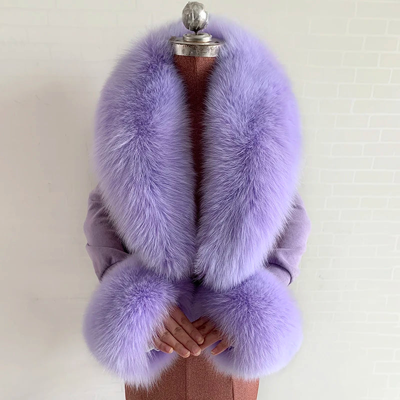 Conjunto de bufanda y puños de piel de zorro natural