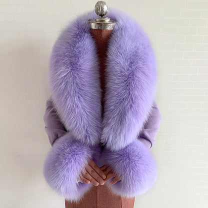 Conjunto de bufanda y puños de piel de zorro natural