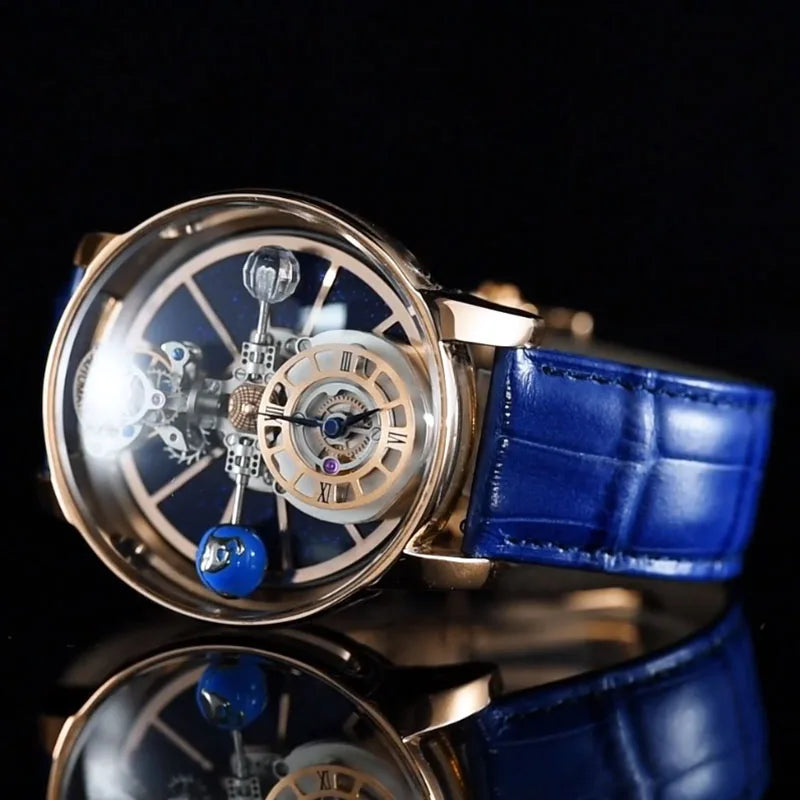 Celestial Starry Sky Curved Glass Transparent Waterproof Leather Watch