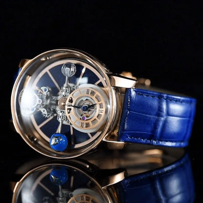 Celestial Starry Sky Curved Glass Transparent Waterproof Leather Watch