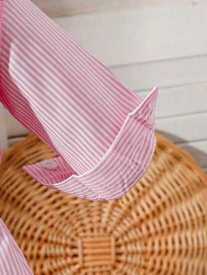 Baby girl embroidered vest and striped long-sleeved shirt dress