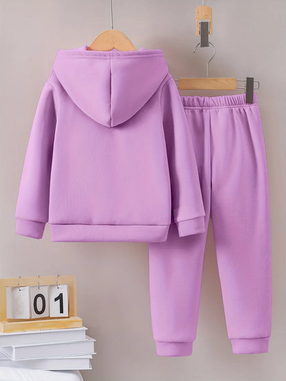 Fall/Winter casual comfort warm print warm lining hoodie sweatpants set