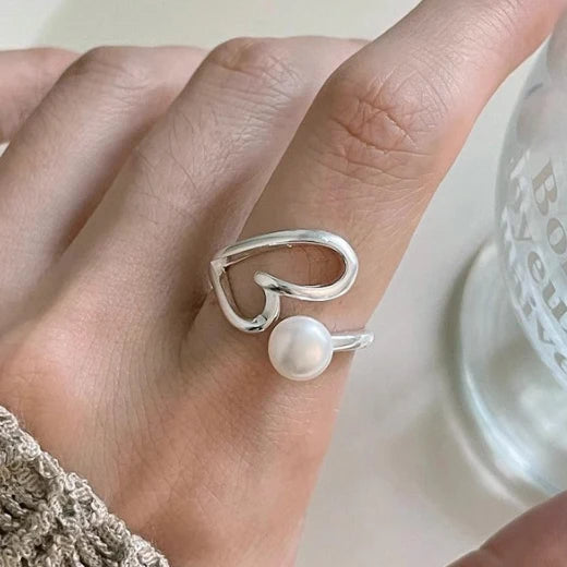 925 Sterling Silver Open Pearl Smile Stackable Finger Ring