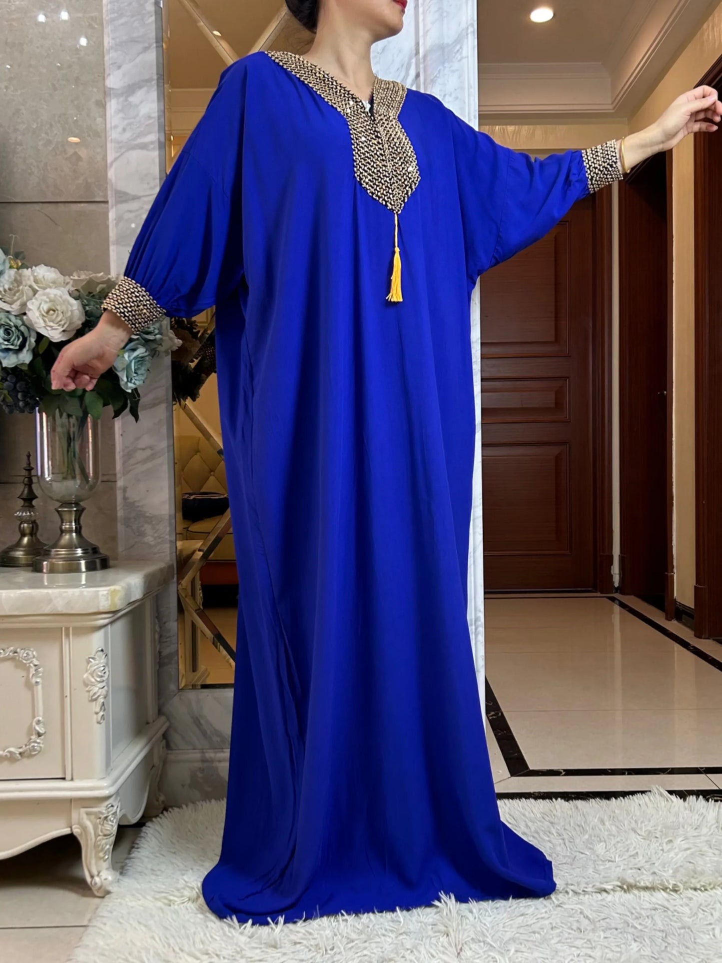 Muslim Long Sleeve Cotton With Big Scarf African Abaya
