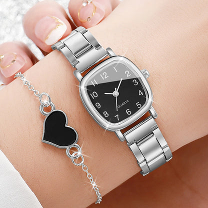 Square Stainless Steel Quartz Watch Set