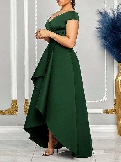 Off Shoulder Evening Solid Maxi Long With Sleeves Dress