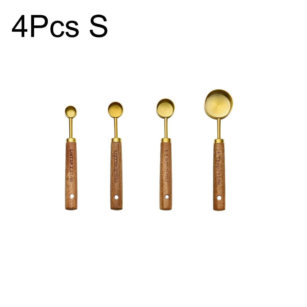 Wooden Handle Stainless Steel Measuring Cups Spoons