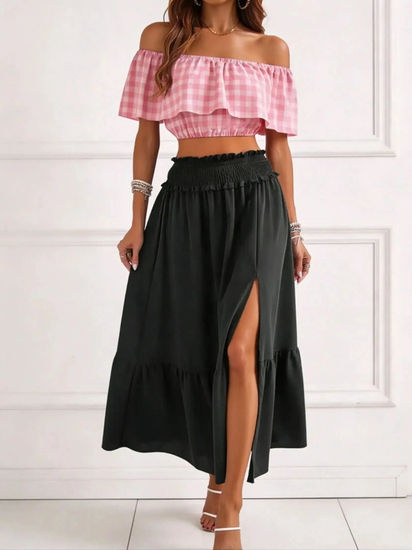 High Waisted Black Midi Skirt