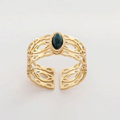 Creative Gold Plated Stainless Steel Simple Geometric Round Natural Stone Ring