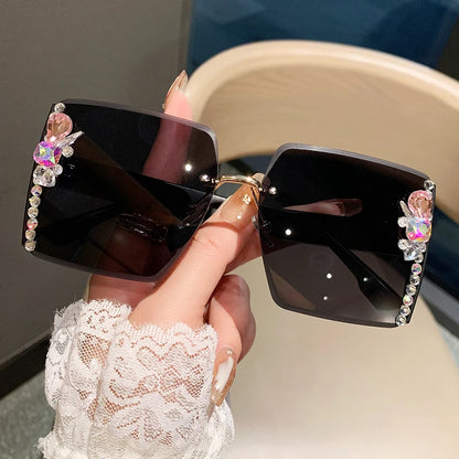 Oversized Square Luxury Rimless Diamond Sunglasses