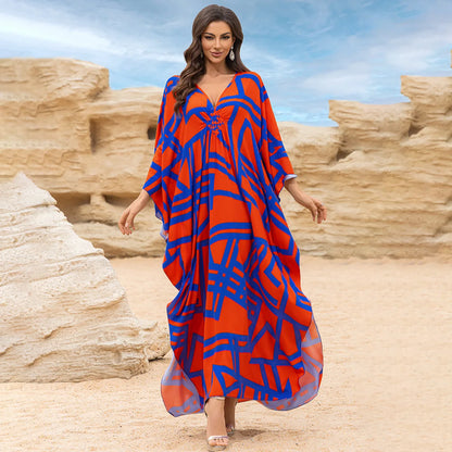 Kaftan Wave Neck Swimsuit Cover Up Caftan Dress