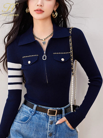 Chic Zippers Vintage Casual Knitted Pullover Sweaters
