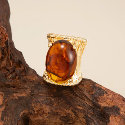 Rock Punk Hip Hop Vintage Elegant Black Brown Shading Resin Stone Chunky Metal Ring