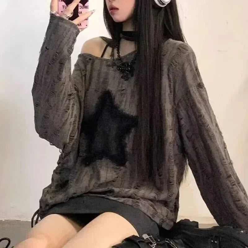 Off Shoulder Oversized Long Sleeve Loose Sweater