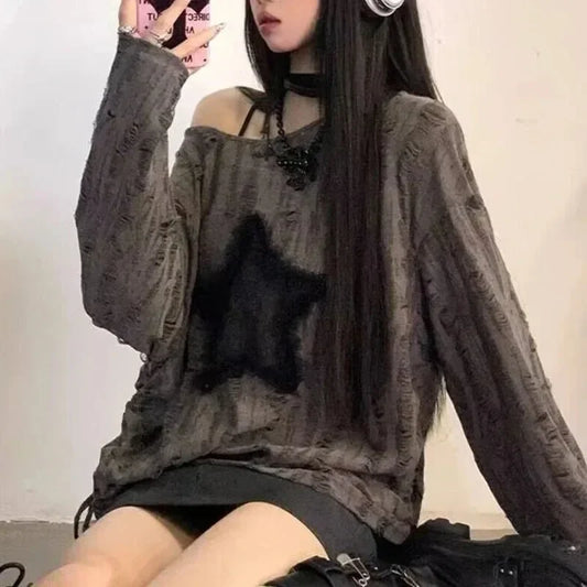 Off Shoulder Oversized Long Sleeve Loose Sweater