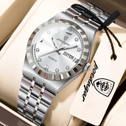 Luminous Waterproof Week Date Stainless Steel Quartz Watches