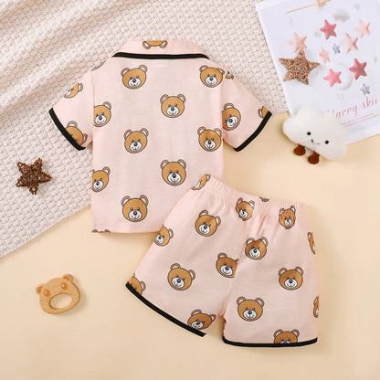 0-3 Years Cartoon Cute Pattern Short Sleeved Top+Shorts Set