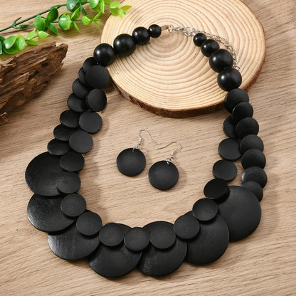 African Bohemian Geometric Wooden Handmade Necklace