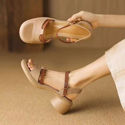 Soft Leather Chunky Heel Non-slip Platform Sandals