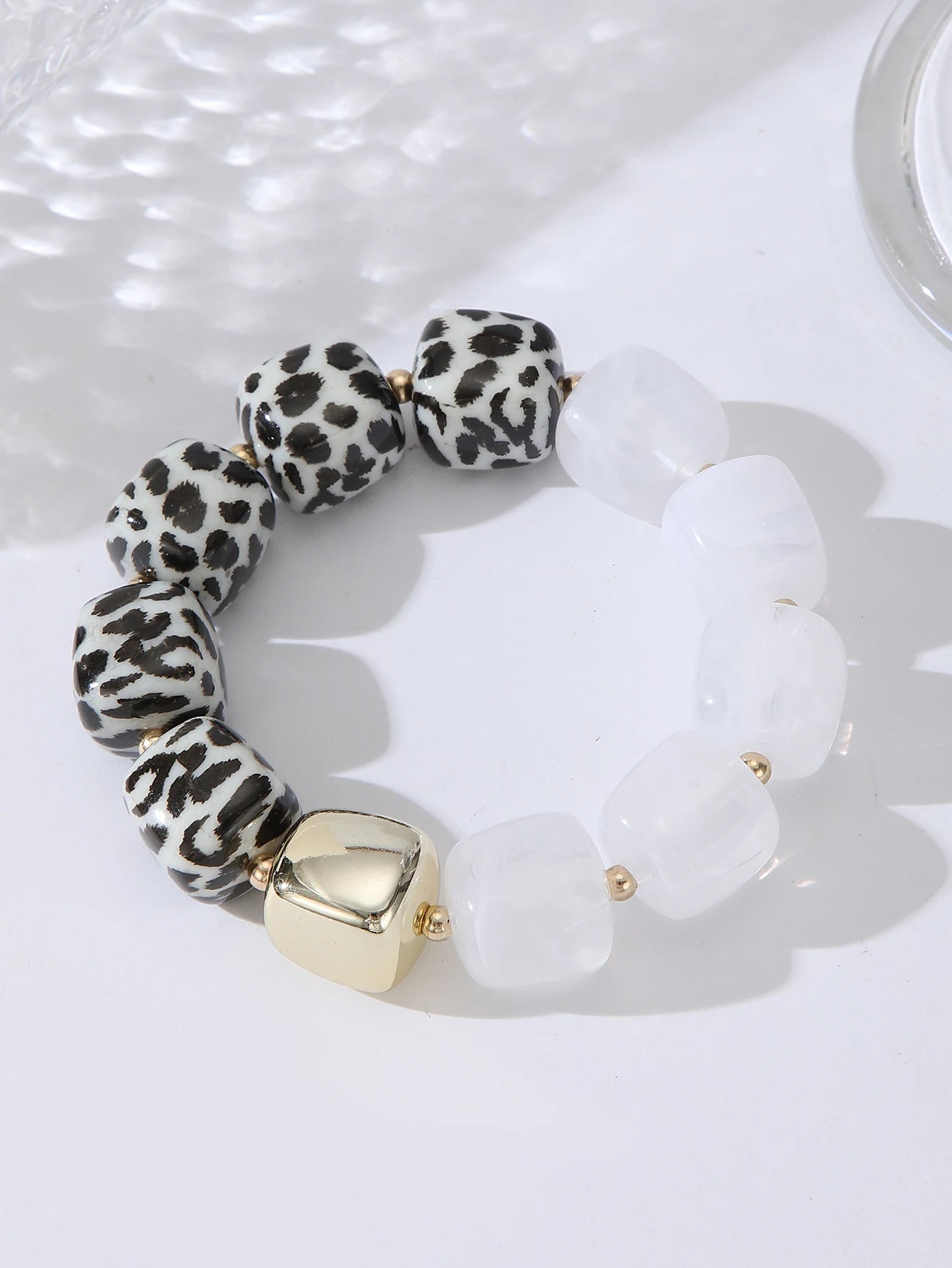 Leopard Print Acrylic Bold Multi color Marbled Resin Bead Large Gold Spacers Bracelets