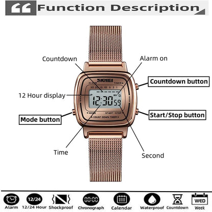 Bracelet Luxury Stainless Steel Strap Waterproof Digital Chronograph Wristwatch