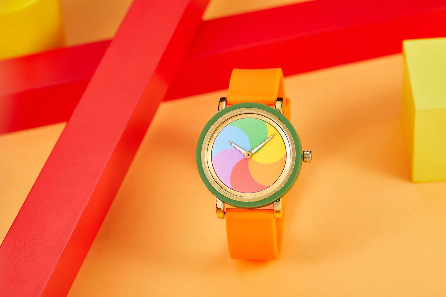 Rainbow rotating dial silicone strap watch