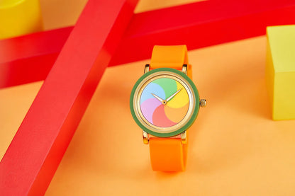 Rainbow rotating dial silicone strap watch