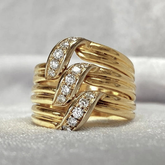 Huitan Gorgeous Gold Wide Band Luxury Cubic Zirconia Rings