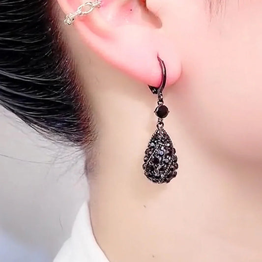 Black Crystal Shiny Rhinestone Water Drop Earring