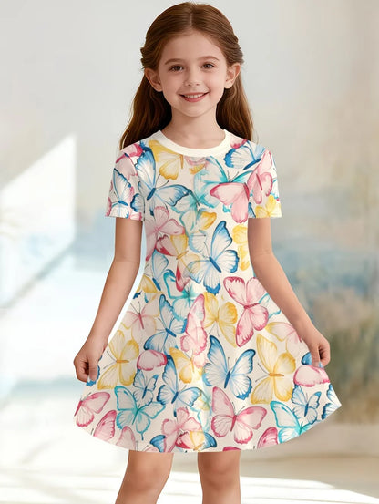 Beautiful Butterfly Printed Short Sleeve Dress