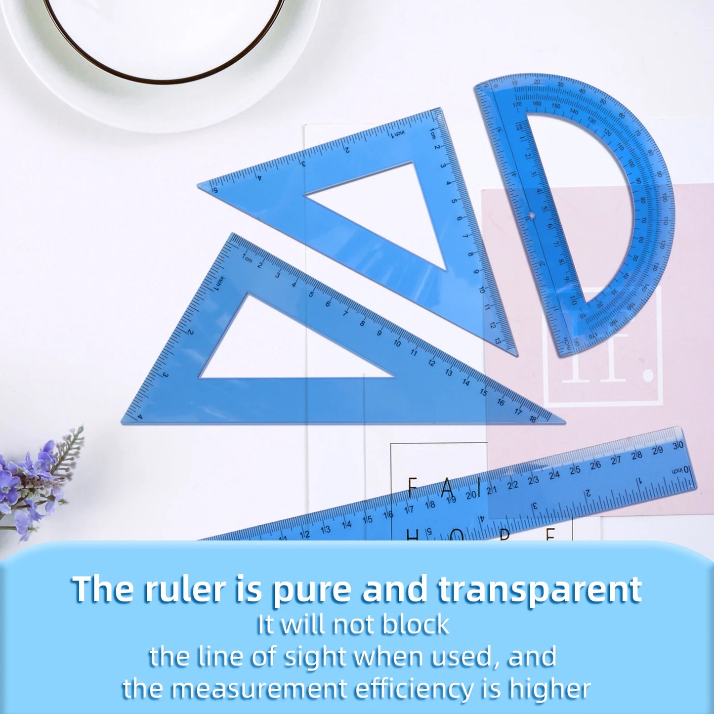 30cm Ruler Measuring and Drawing Kit with Straight Ruler Protractor and Triangle Set