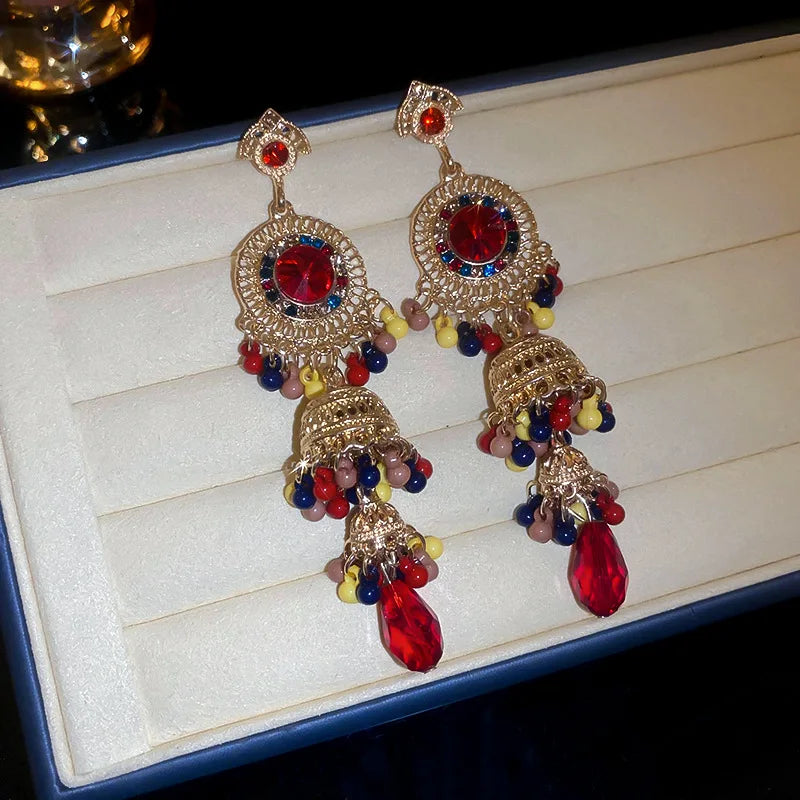 Vintage Blue Water Drop Crystal Clips Earrings