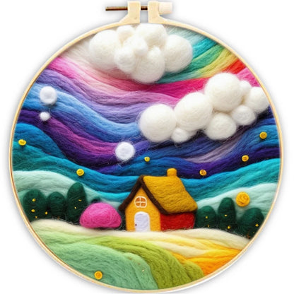 Waterfall Landscape Wool Felting Painting Frame DIY Wool Embroidery Kit