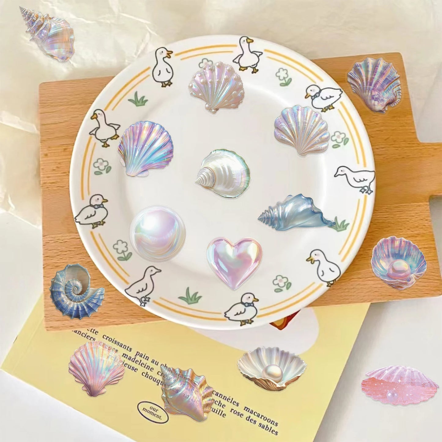 50pcs Cartoon Shell Graffiti PET Stickers Conch Pearl DIY Decorative