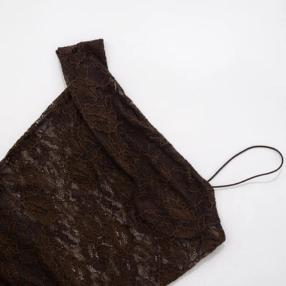 Vestido largo sexy de encaje con un solo hombro