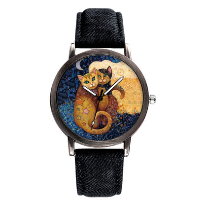 Lovely Cat Quartz Denim Strap Casual Watch