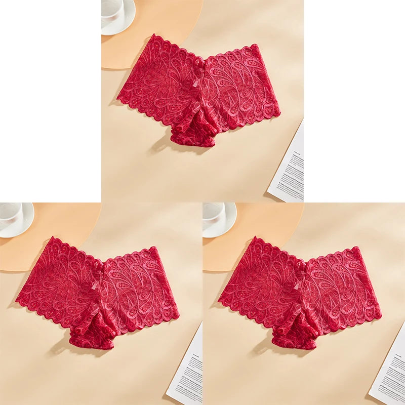 3PCS Mid-waist Lace Sexy Underwear Lingerie
