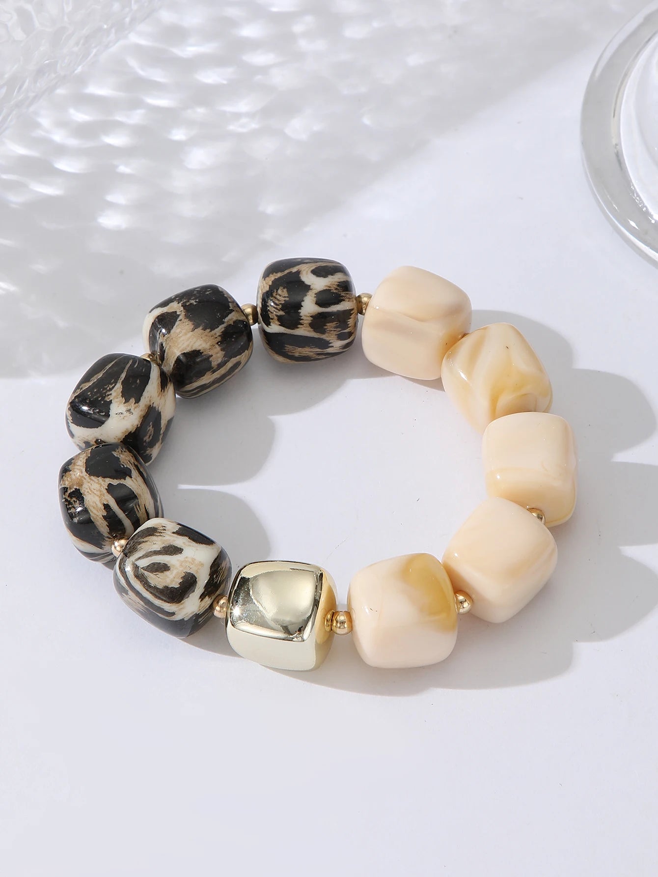 Leopard Print Acrylic Bold Multi color Marbled Resin Bead Large Gold Spacers Bracelets
