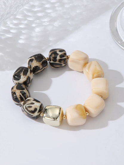 Leopard Print Acrylic Bold Multi color Marbled Resin Bead Large Gold Spacers Bracelets