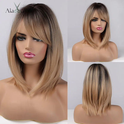 Straight Short Highlights Blonde Hair Wig