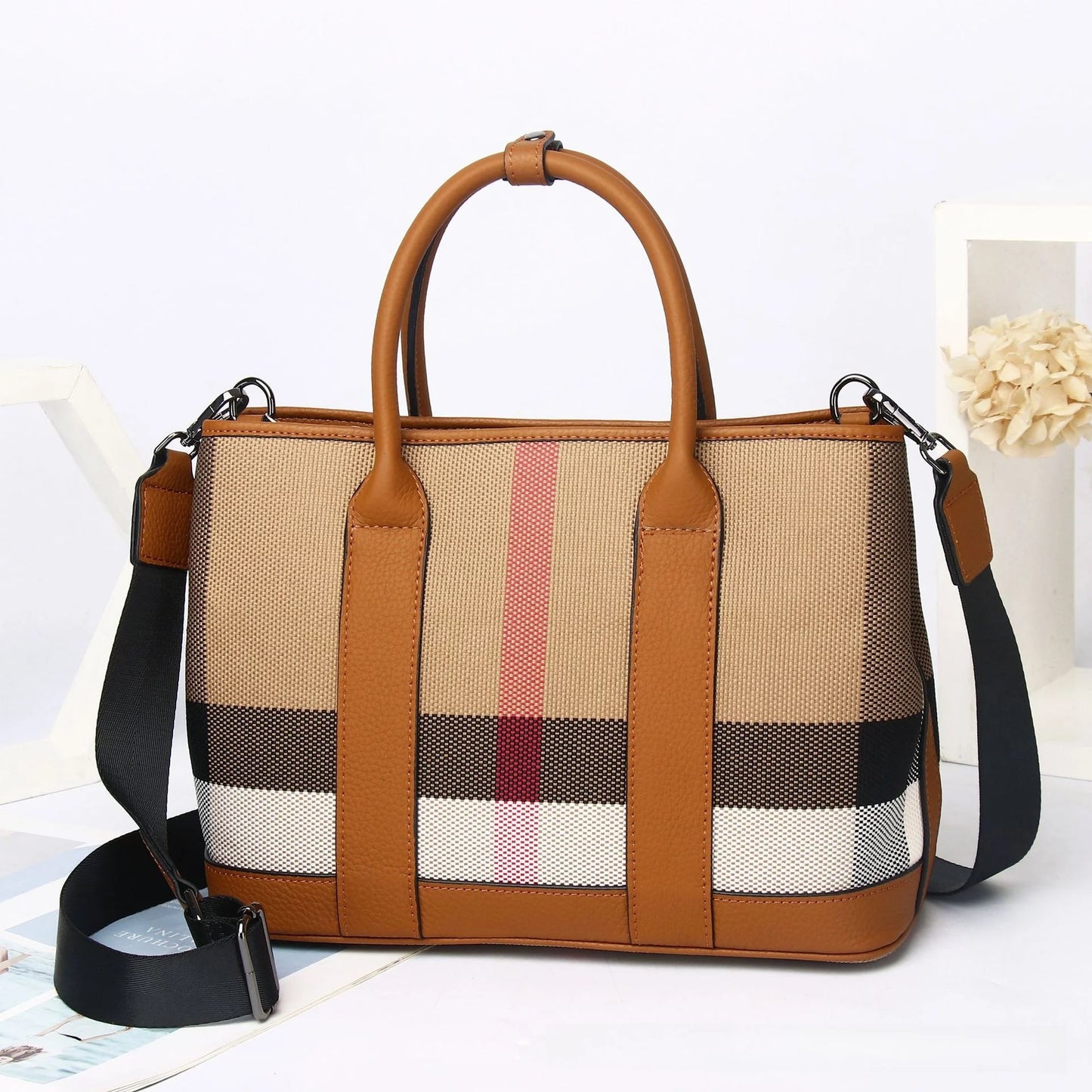 High Capacity Leather Canvas Tote Bag